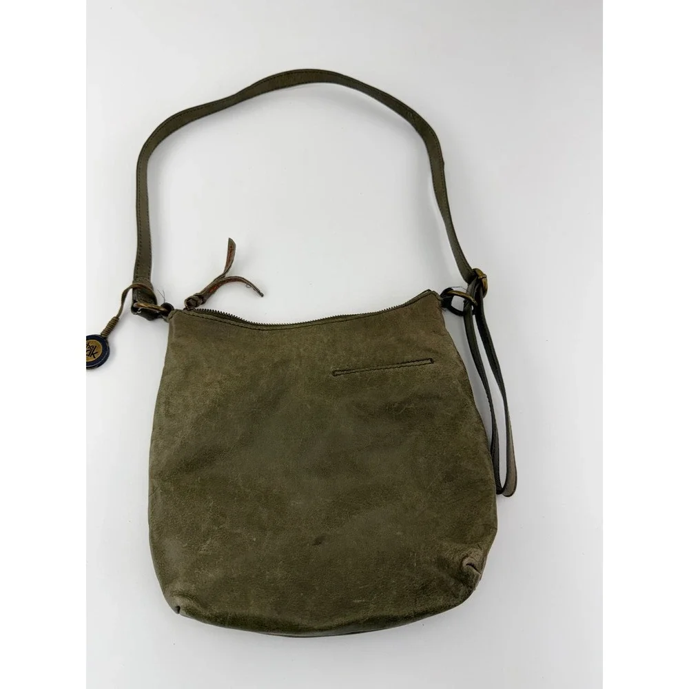 The Sak Olive Green Leather Crossbody Bag Peace Sign Studded Boho Y2K Purse